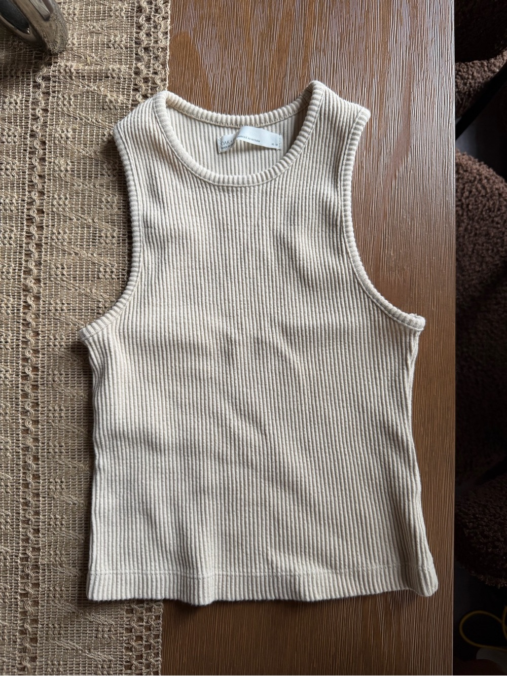 OAK + FORT Ribbed Crewneck Tank in Cream